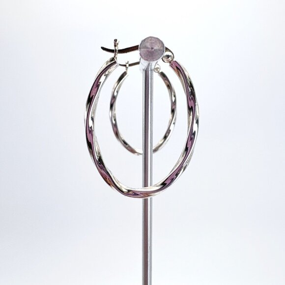 VTG Solid Sterling Silver 925 Elongated Twist Hoop Earrings Size 1.25" Length - Picture 3 of 9